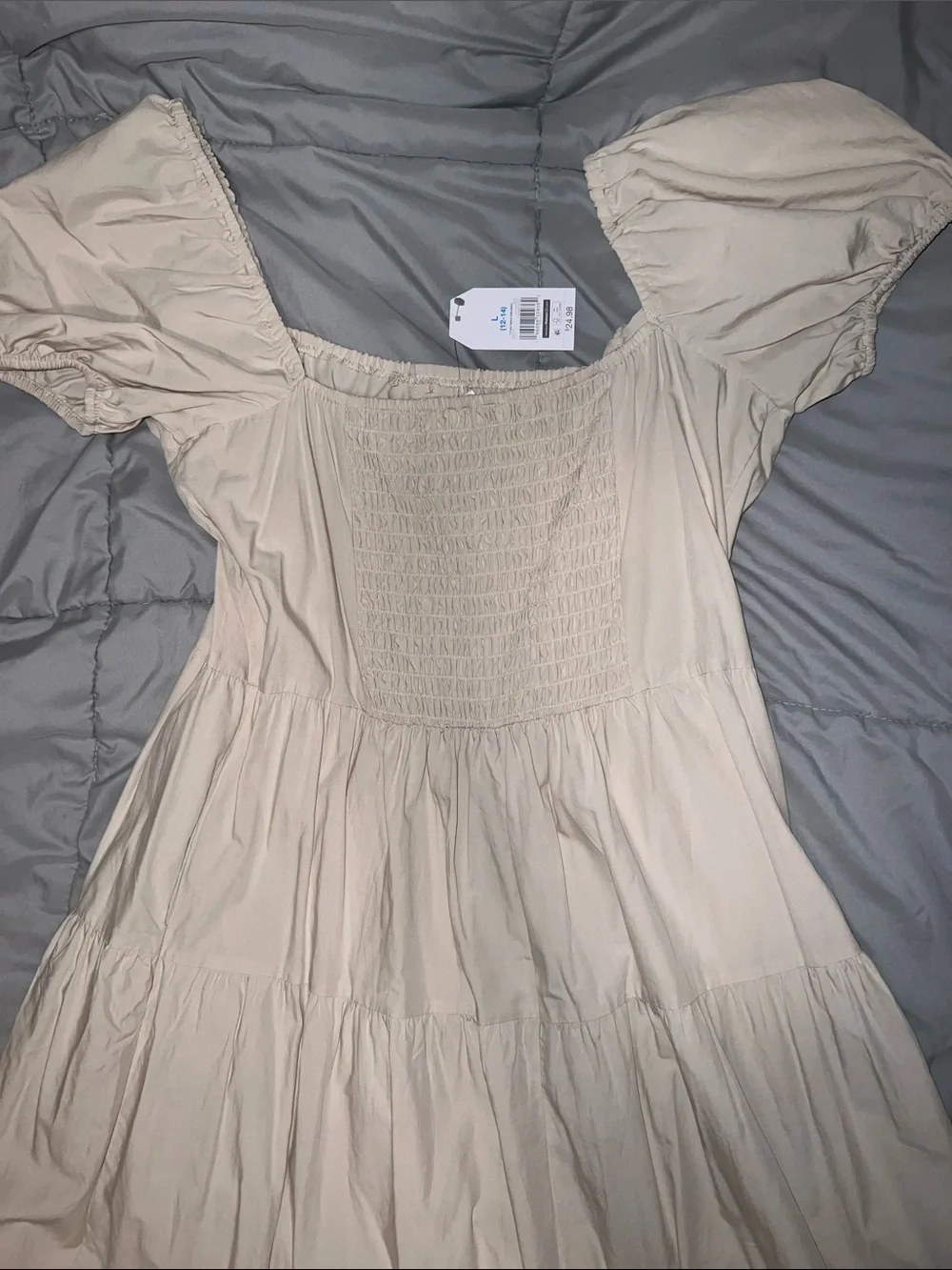 Time and TRU Beige Puff Sleeve Button Front Dress - Picture 4 of 6